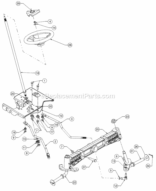 Steering Diagram and Parts List for 1517 13A-231G100 Cub Cadet Lawn Tractor